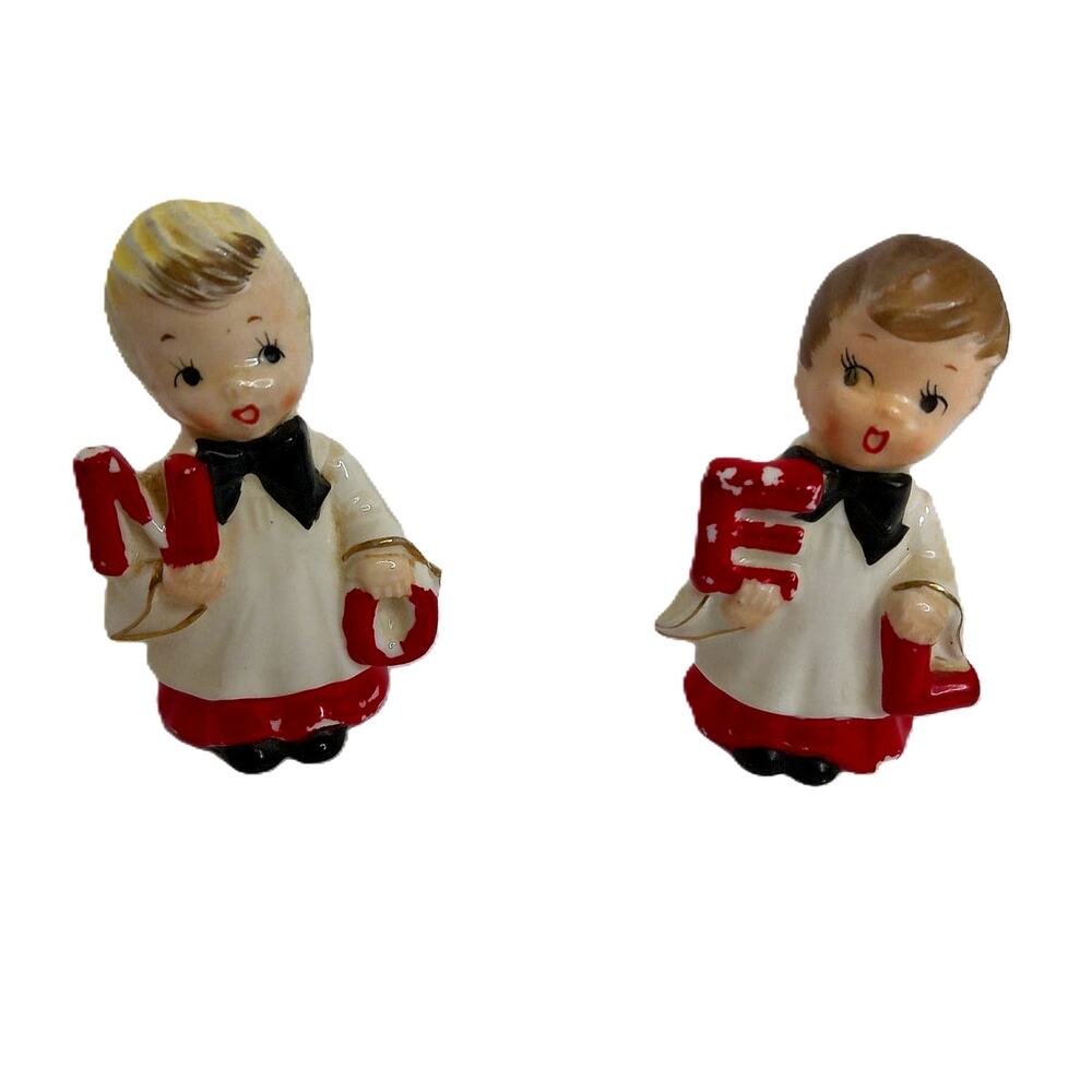 Vtg Ucagco Japan Noel Christmas Choir Boy Salt Pepper Shakers 1950s MCM Ceramic